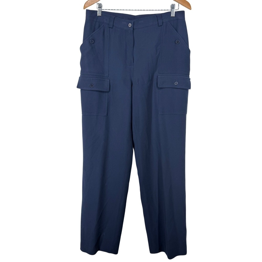 Ralph‎ Lauren Womens Vintage Worsted Wool Wide Leg Cargo Pants 14 Navy Military